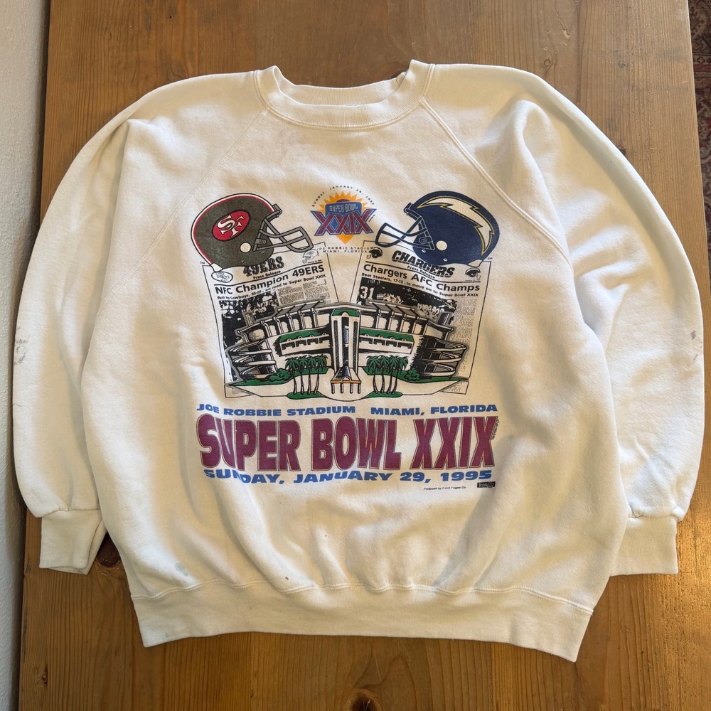 Vintage Super Bowl XXIX Sweatshirt 49ers vs Chargers Santee Sweats XL White
